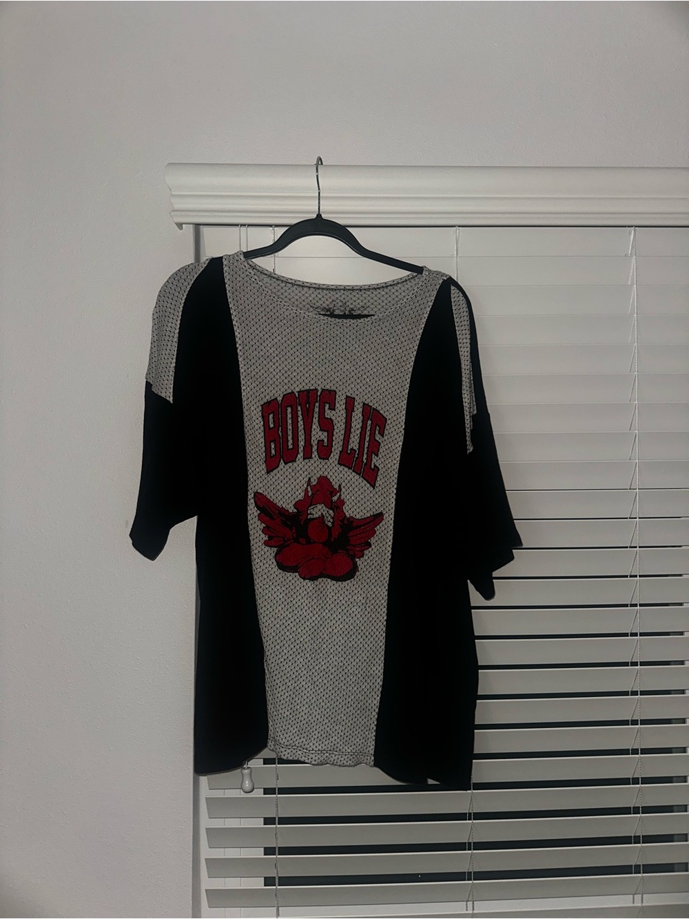 Boys Lie Black and Gray Graphic Short Sleeve Tee with Red Print
